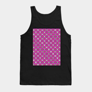 1970s Retro Inspired Polyhedral Dice Set and Leaf Seamless Pattern - Magenta Tank Top